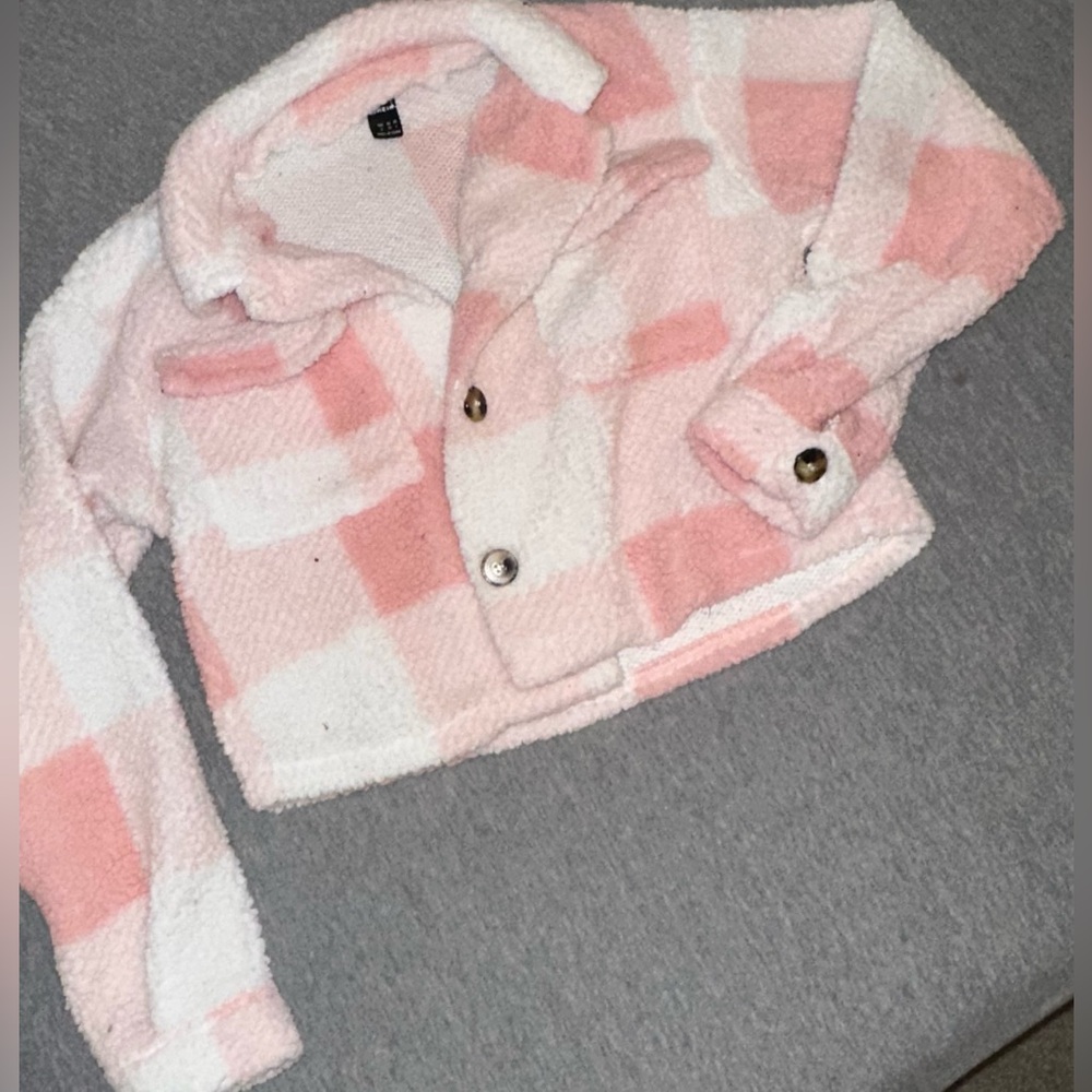Pink and White Plaid Sweater